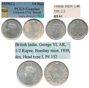 George VI, Half Silver ½ Rupee, 1939, Bombay Mint, (Prid 352). Graded by NGS; Half Silver 