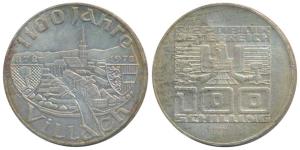 Austria, Silver 100 Schilling, 24g, 1100th Anniversary Founding of Villach, Village divide
