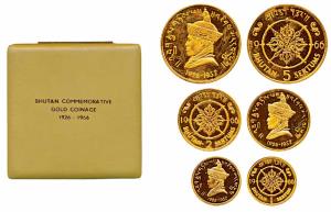 Bhutan Commemorative Gold Coinage, 3 Piece set, 1926-1966, 1 Sertum 7.98g; 2 Sertum 15.98g