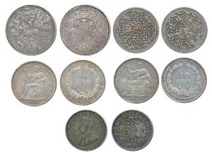 French Indo-China, Silver 20 Cents (2), 1885, 1923; Ceylon, George V, Silver 50 Cents, 192