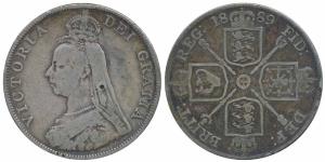 Great Britain, Victoria Queen, Silver Double Florin, 1889, (KM 763). Fine+, Rare.