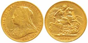 Great Britain, Victoria, Gold Sovereign, 8g, 1896, Veiled head, St. George slaying a drago