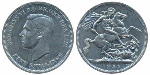 Great Britain, George VI, Cupro-Nickel Crown or 5 Shillings, 28.1g, 1951, rev. St. George 