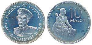 Kingdom of Lesotho, Proof, Silver 10 Maloti, 28.28g, 1979 (KM 23). Proof, within plastic c
