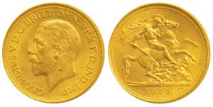 South Africa, George V, Gold Sovereign, 8g, 1929, ‘SA’ mint mark for South Africa, St. Geo