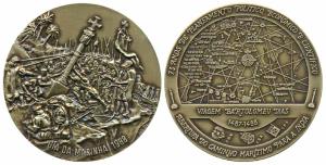 Indo Portuguese, Bronze Medal, 1988, obv. erecting a cross near the seashore with ships an