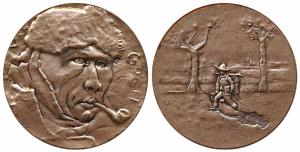 Vincent Van Gogh, the famous Dutch painter, Bronze Medallion, 120g, obv. self portrait rev