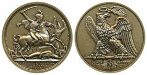 Napoleon, Bronze Medal, battle of Moscow, obv. Napoleon on horseback fighting a Russian so