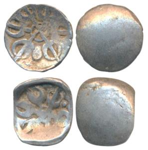 Archaic Punch Marked Coinage, attributed to Gandhara Janapada (c. 400 BC), Silver Shana (2