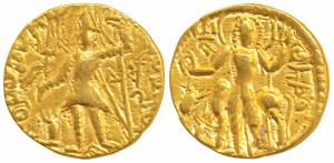 Kushanas, Vasudeva II (c. 250-260 AD), Gold Dinara, 7.72g, obv. king standing facing, head