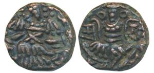 Kashmir, Utpala Dynasty, Didda Rani (979-1003 AD), Copper, 5.72g, obv. stylized king stand