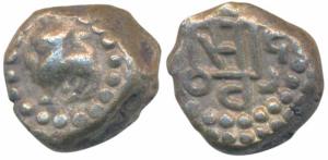 Chowhans of Ranthambhor, Jaitra Simha (c. 1275 AD), Silver Dramma, 4.5g, obv. lion facing 