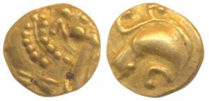 Western Gangas, Gold Gajapati Fanam, 0.37g, obv. caparisoned elephant to right, rev. a dif