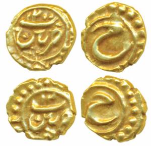 Tipu Sultan, Gold Fanam (2), each 0.38g, Pattan Mint, AM 1200 and the second with incomple