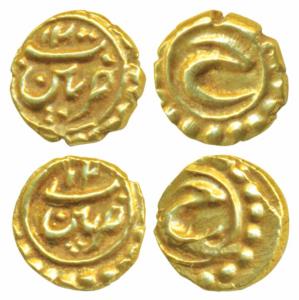 Tipu Sultan, Gold Fanam (2), each 0.37g, Pattan Mint, AM 1200 and the second with incomple