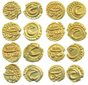 Tipu Sultan, Gold Fanam (8), mostly each 0.38g, Pattan Mint, all different dates, AM 1197,
