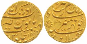 Aurangzeb (AH 1068-1118; 1658-1707 AD), Gold Mohur, 10.9g, Aurangabad Mint, AH 1082/14 (KM