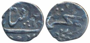 Muhammad Shah (AH 1131-1161; 1719-1748 AD), Silver 1/32 Rupee, 0.33g, Khujista Bunyad Mint
