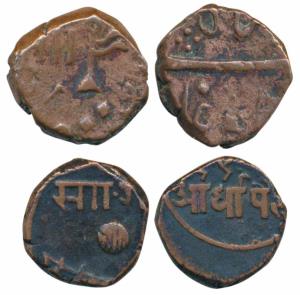 Sayaji Rao II (AH 1235-1264; 1819-1847 AD), Copper ½ Paisa, 5.1g, in the name of Muhammad 