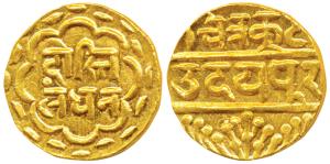 Swarupshahi Series, Gold Mohur, 10.9g, Udaipur Mint, obv. Devanagari legend ‘Dosti Landhan