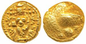 Single Swami, Gold Pagoda, 3.39g, obv. Vishnu standing facing front, rev. granulated, no d