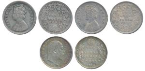 Victoria Queen, Silver 2 Annas (2), 1862, Calcutta Mint, No Mint mark; Edward VII, Silver 