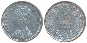 Victoria Empress, Silver ¼ Rupee, 1901, Calcutta Mint, C / II / C incuse, (Prid 404). Very