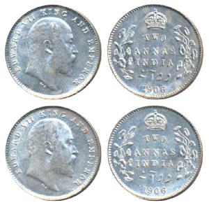 Edward VII, Silver 2 Annas (2), 1906, Calcutta Mint (Prid 559). Superb Mint State. (2)