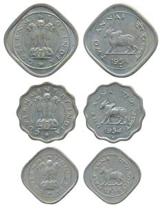 Cupro-Nickel set of 3, 2 Annas, Anna and ½ Anna, 1954, Bombay Mint. Extremely Fine. (3)