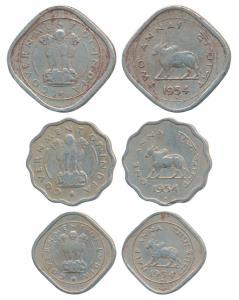 Cupro-Nickel set of 3, 2 Annas, Anna and ½ Anna, 1954, Bombay Mint. Very Fine. (3)