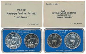1987, Uncirculated Set, Small Farmers, set of 2, Rupees 20 and 100. In immaculate conditio