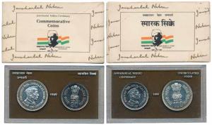 1989 Uncirculated Set, Jawaharlal Nehru Birth Centenary, set of 2, Rupees 20 and 100. In n