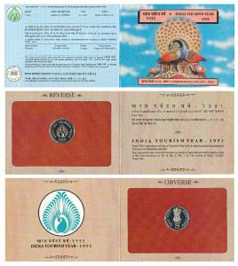 1991 Proof Set, India Tourism Year, set of 1, Rupees 5. In immaculate condition, within or