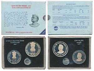 1997 Proof Set, Subhas Chandra Bose Centenary, set of 2, Rupees 50 and 100. In immaculate 