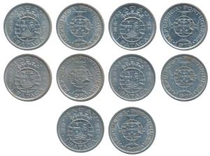 Macau, Nickel 1 Pataca, 1968 (2), 1975 (2), 1980 (KM 6 & 6a). Extremely Fine. (5)