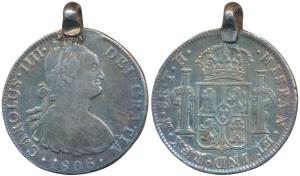 Mexico, Charles IV, Silver 8 Reales, 28g, 1806. With mount, Very Fine.