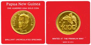 Papua New Guinea, Gold 100 Kina, 9.57g, Independence in 1975, Bird of Paradise on rev., .9