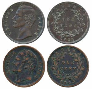 Sarawak, Copper 1 Cent, James Brooke Rajah, 1863; Charles Brooke Rajah, 1891 (KM 3 & 6). V