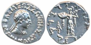Indo-Greeks, Menander I, Silver Drachm, 2.45g, Bilingual series, obv. diademed and draped 