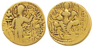 Guptas, Samudragupta, Gold Dinar, 7.20g, ‘Sceptre’ type, obv. king nimbate standing left w