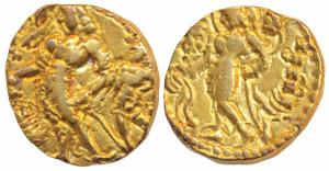 Guptas, Chandragupta II, Gold Dinar, 7.79g, ‘Chhatra (Parasol)’ type, obv. king standing f