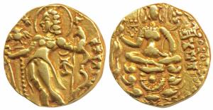 Guptas, Kumaragupta I (c. 414-455 AD), ‘Archer’ Type, Gold Dinar, 8.06g , obv. king nimbat