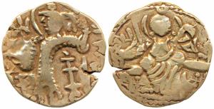 Kidara Kushanas (c. 4th century AD), Base Gold Dinar, 7.95g, obv. king standing right with