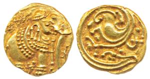 Western Gangas, Gold Gajapati Pagoda, 3.78g, obv. caparisoned elephant to right chewing su