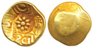 Yadavas of Devagiri, Rama Deva, Gold Padma Tanka, 3.82g, five punches, lotus in centre, Sh
