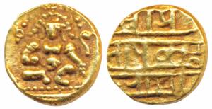 Vijayanagar Empire, Krishna Deva Raya (1509-1529 AD), Gold ½ Pagoda, 1.7g, obv. Krishna as