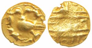 Vijayanagar Empire, Achyuta Deva Raya (1529-1542 AD), Gold ½ Pagoda, 1.65g, obv. Gandabher