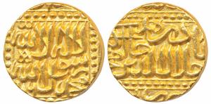 Akbar, Gold Mohur, 10.91g, mint name off flan, but stylization that of Hazarat Delhi Mint,