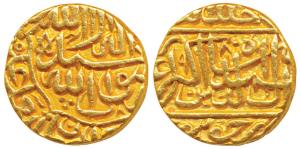 Akbar (AH 963-1014; 1556-1605 AD), Gold Mohur, 10.84g, Dar ul-Khilafat Jaunpur Mint, Kalim