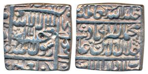 Akbar, Silver Square Rupee, 11.38g, Dar us-Sultanate Lahore Mint, AH 988, Kalima type (KM 